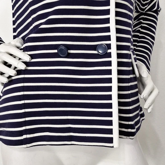 Anthropologie Navy Blue & White Striped Preppy Double Breasted Peacoat Size S - Picture 4 of 13